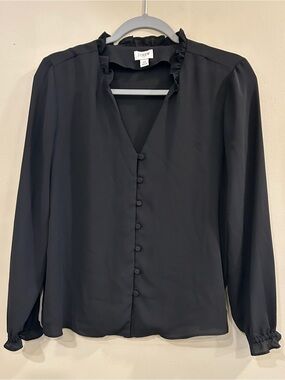 J. Crew Black Ruffle-Neck Button Front Blouse